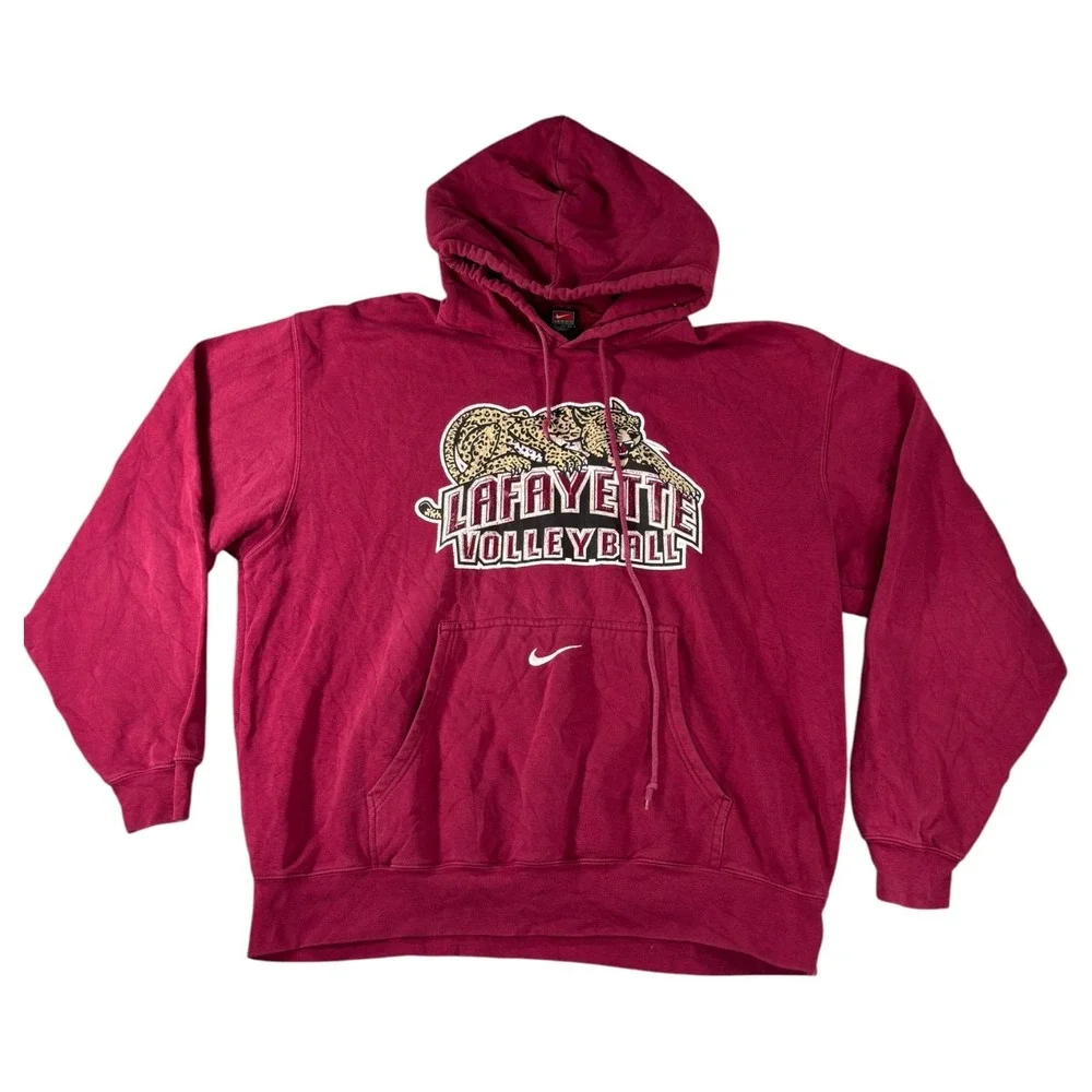 Nike Team Lafayette Volleyball Hoodie Maroon Graphic Sweatshirt Mens XL Vintage